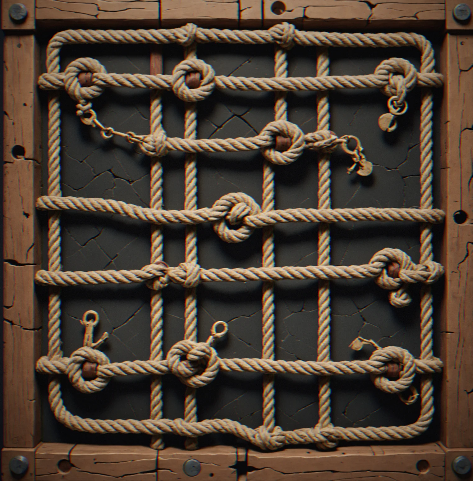 A mid-difficulty puzzle layout showing two separate rope phases with moving platforms and time-sensitive anchor transitions.